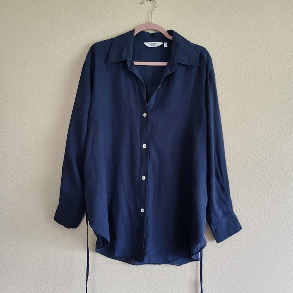 & Other Stories Tops - & Other Stories Navy Tie Back Shirt sz L
